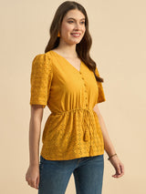 V neck Schiffli Top