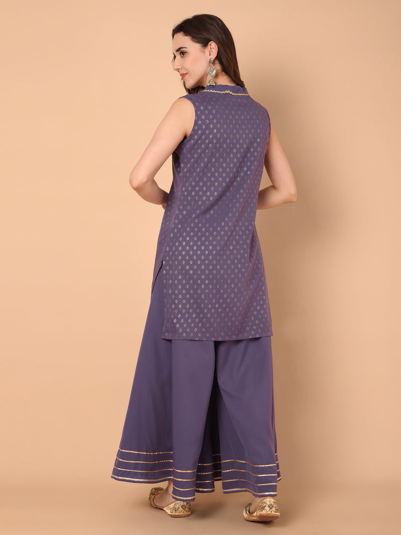 Printed Top with Front Open Embellished Shrug With Sahara Set