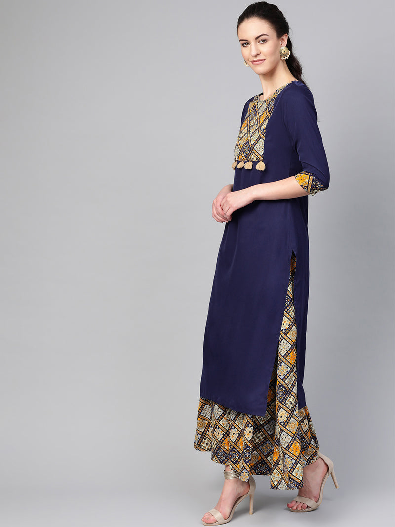 Blue Solid  Kurta With Palazzo Set