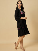 Embroidered Black Solid Dress