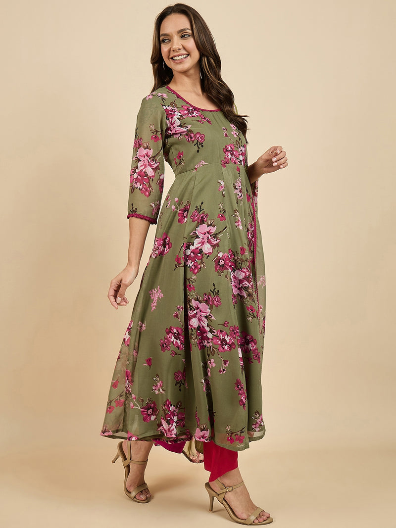 Floral Printed Kurta With Dupatta Set