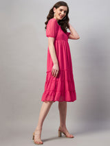 Dobby Weave Fit and Flare Tiered Dress