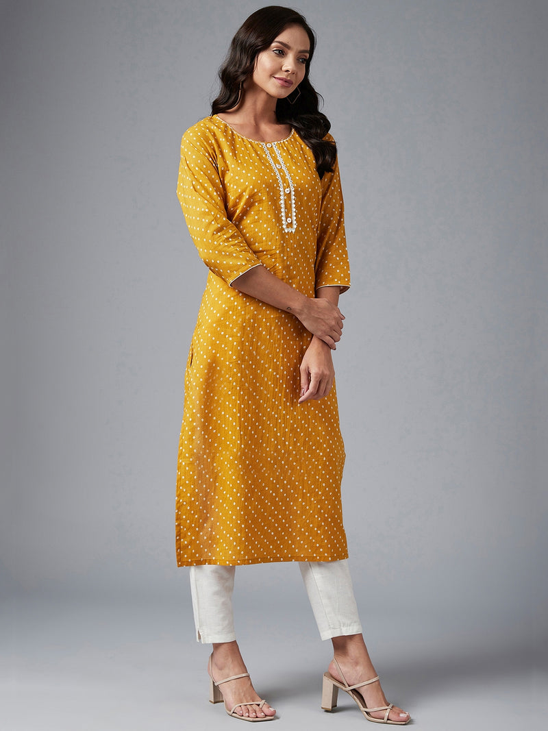 Yellow Straight Cotton Kurta