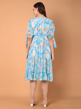 Tiered Midi Dress with Tropical Print