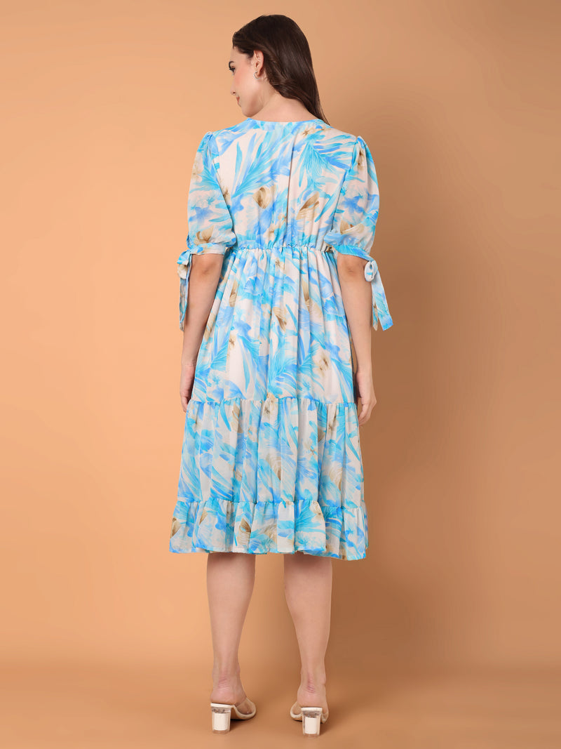 Tiered Midi Dress with Tropical Print