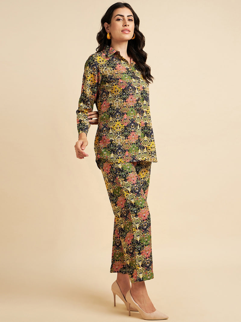 Multicoloured Floral printed Crepe Co-Ords