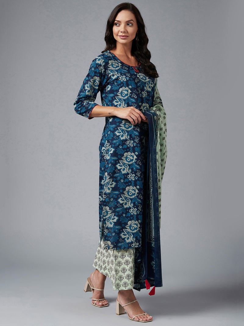 Floral Printed Kurta With Palazzo & Dupatta