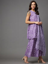 Cotton Purple Kurta With Palazzo & Dupatta