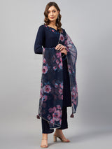 Straight Calf Length Kurta With Palazzo & Dupatta