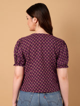 Floral Printed cuff sleeve top