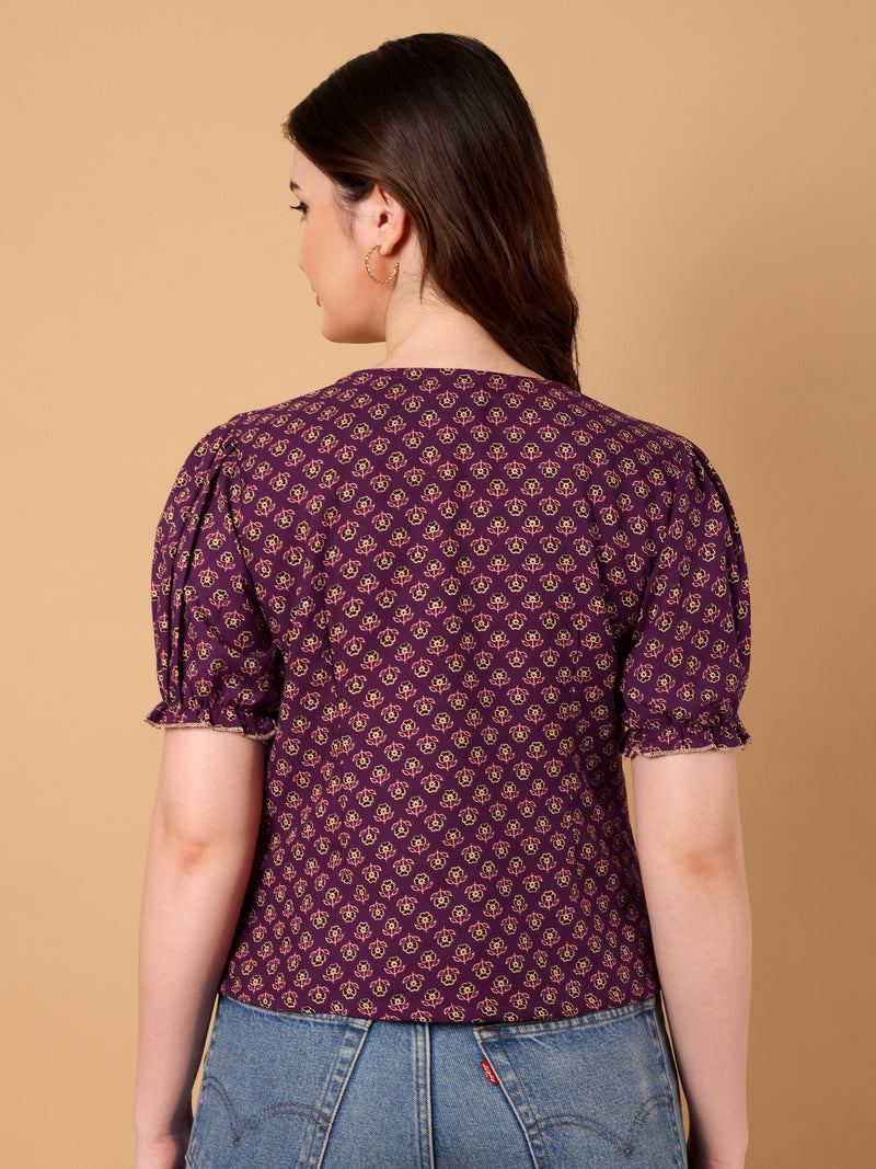Floral Printed cuff sleeve top