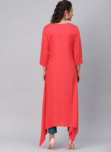 Red A Line Kurta