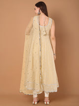 Enthic Cream & Gold Embellished Anarkali Kurta