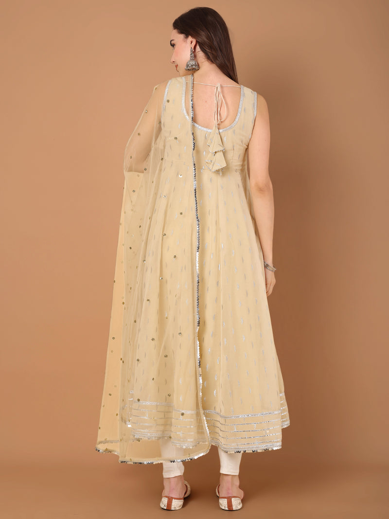 Enthic Cream & Gold Embellished Anarkali Kurta
