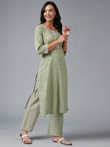 Green Printed Kurta With Palazzo Set