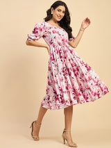 Floral Printed Three Tied Dress