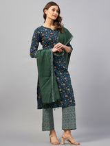 Floral Printed Kurta With Palazzo & Dupatta Set