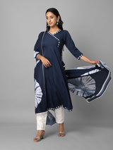 Blue Solid Kurta With Tie & Dye Dupatta