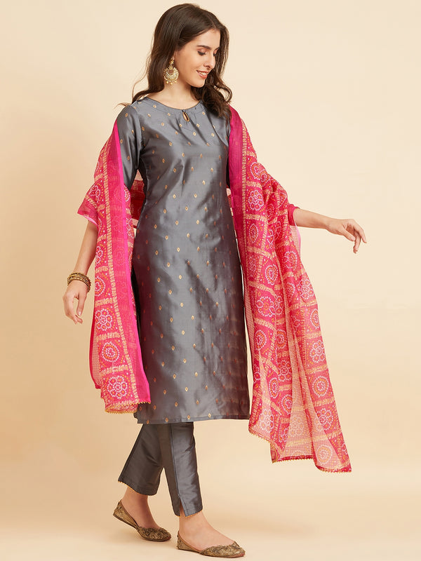 Green Straight Calf Length Kurta With Palazzo & Dupatta Set