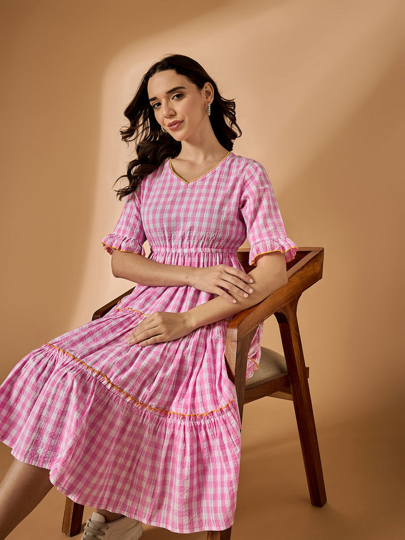 Pink Striped Fit & Flared Dress