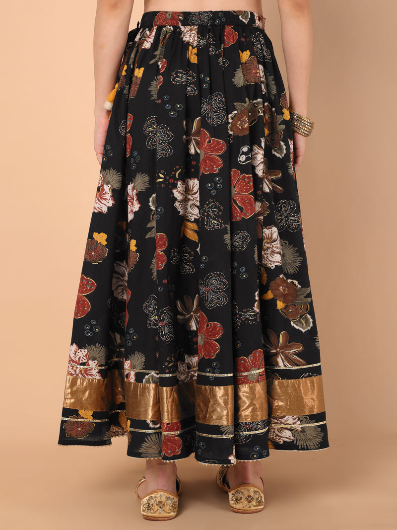 Printed Gota Work Gathered Skirt