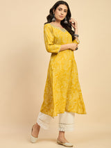 Embroidered Yellow A line Kurta