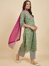 Floral Printed Kurta With Palazzo & Dupatta Set