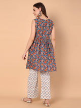 Floral Printed  Gathered Keyhole Neck  Kurta with palazzo & dupatta set