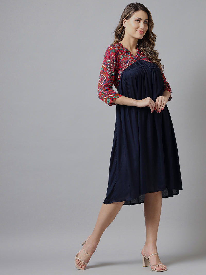 V-Neck Gathered Dress