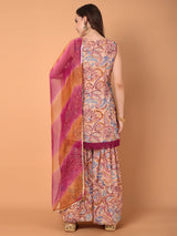 Round Neck Paisley Printed Kurta With Sahara & Dupatta Set