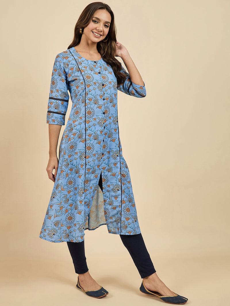 Floral Blue Printed Kurta