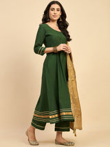 Green Solid Kurta With Palazzo & Dupatta Set