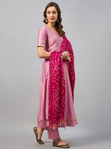 Pink Kurta With Palazzo & Dupatta Set