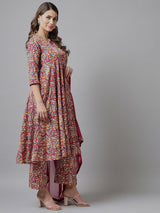 Floral Printed Kurta With Palazzo & Dupatta Set