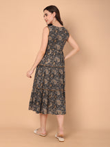 Paisley Print V-Neck Flared Dress
