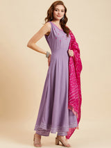 Purple Kurta  With Palazzo & Dupatta Set