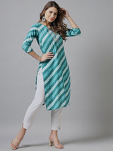 Striped Blue & White Printed Kurta