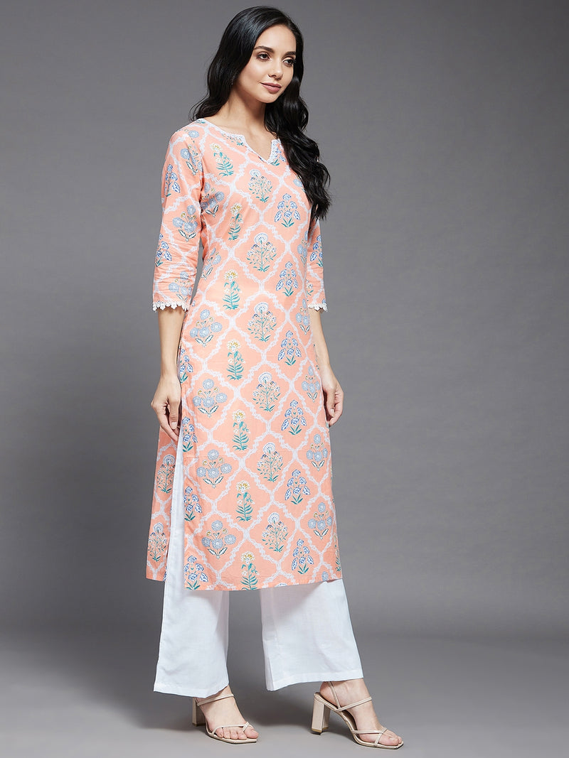 Floral Printed Cotton Straight Kurta