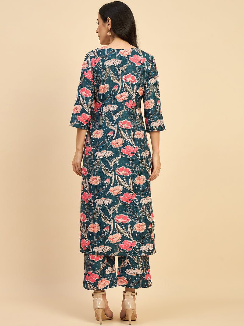 Floral Printed Kurta With Palazzo Set