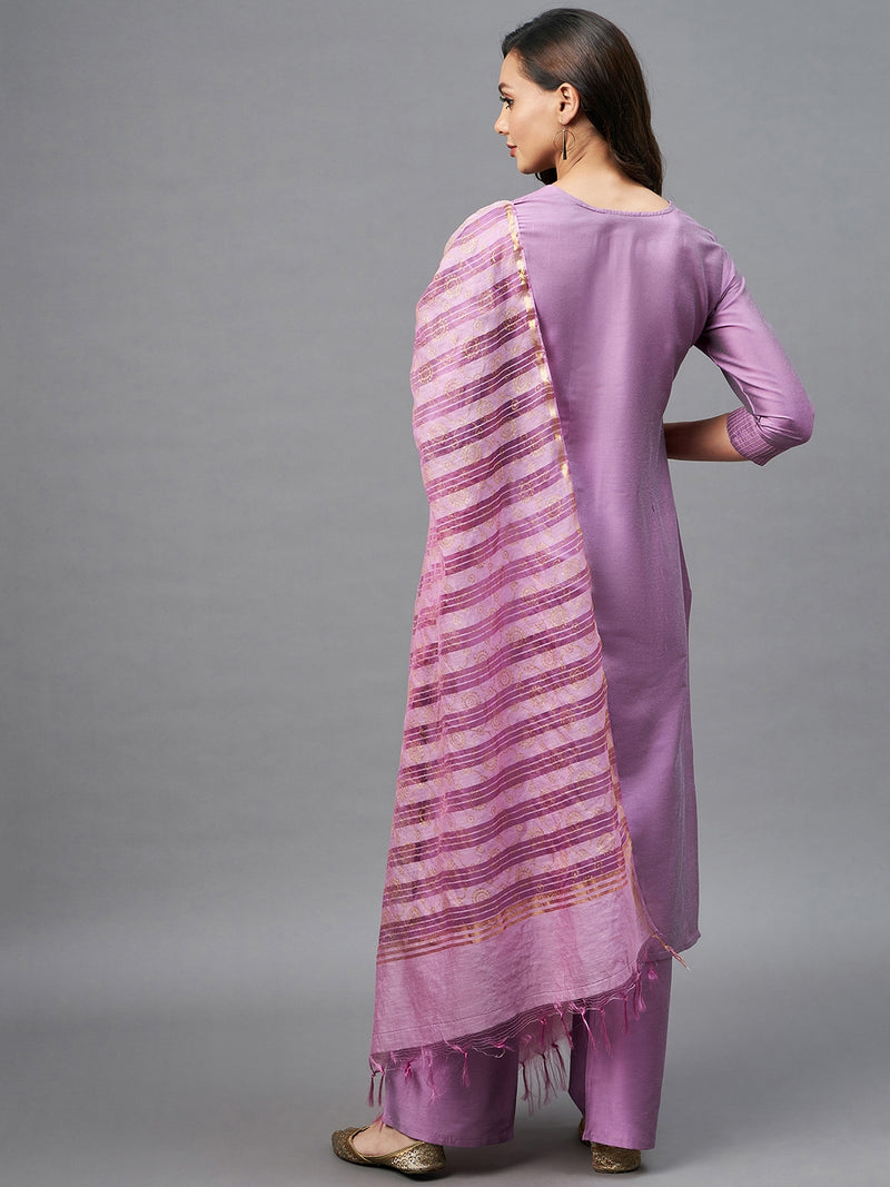 Solid Straight Kurta With Palazzo Dupatta Set