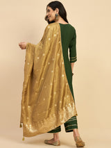 Green Solid Kurta With Palazzo & Dupatta Set