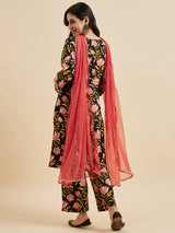 Floral Printed Kurta With Palazzo & Dupatta Set