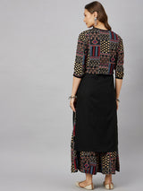 Printed Black Kurta With Palazzo & Jacket Set