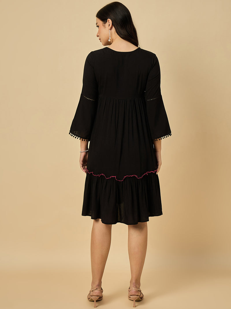 Embroidered Black Solid Dress