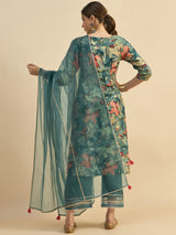 Floral Printed Kurta With Palazzo & Dupatta Set