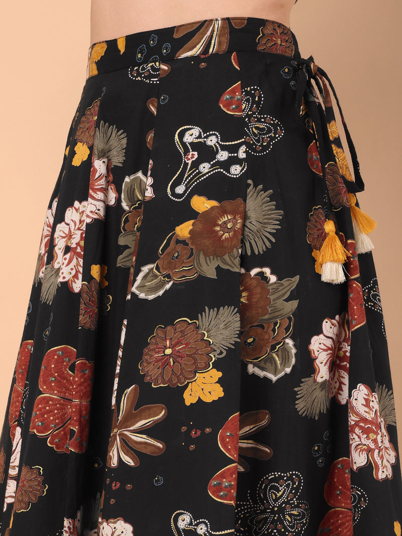 Printed Gota Work Gathered Skirt