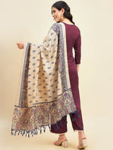 Purple Rayon Straight Calf Length Kurta With Palazzo Dupatta Set