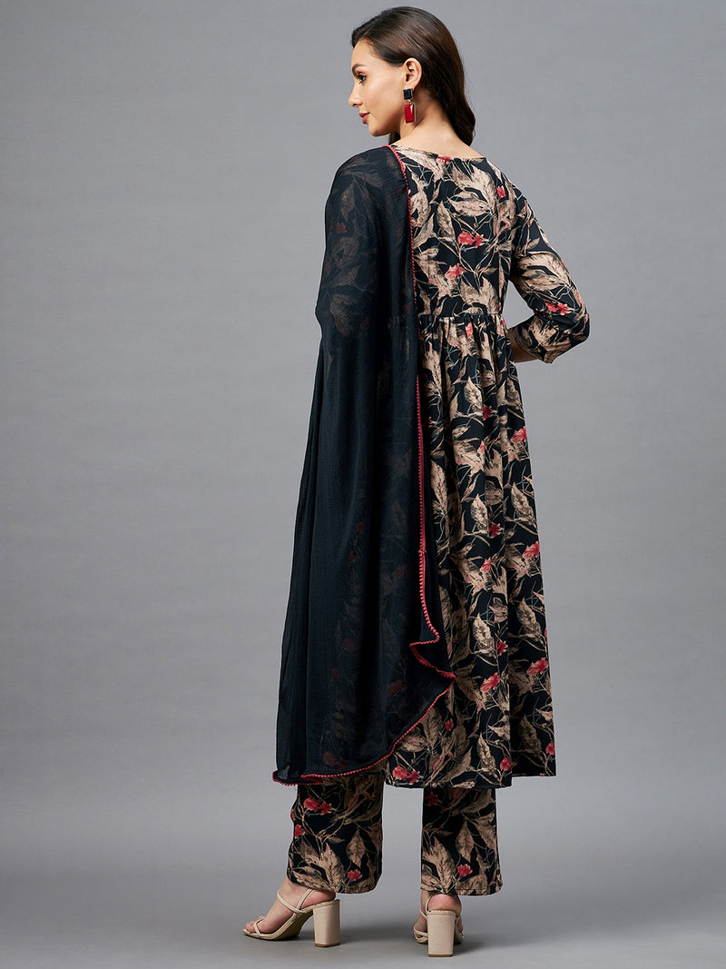 Floral Printed Kurta Set with Palazzo & Dupatta