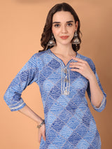 Bandhani Printed Kurta Set With Sharara & Dupatta Set