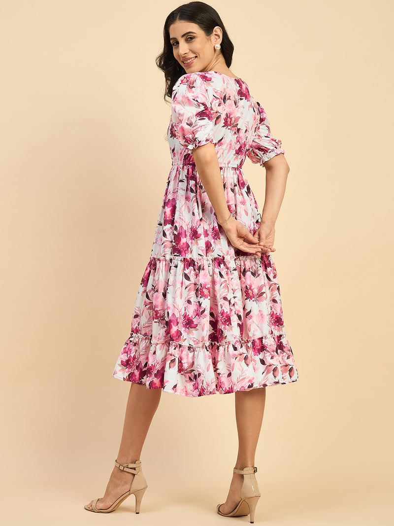 Floral Printed Three Tied Dress